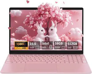 Auusda 15.6" Laptop Computer w/16GB RAM 512GB SSD, Intel N95 2.0-3.4 GHz, Windows 11 Pro Notebook, Backlit Keyboard, Fingerprint Unlock, Pink