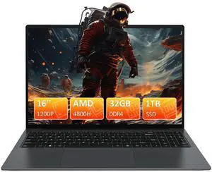 Auusda 16" Gaming Laptop AMD Ryzen 7 4800H 2.9-4.2GHz, 32GB DDR4 RAM, 1TB NVME SSD, Windows 11 Pro Business Computer w/Office 2024, SODIMM*2, Slot*2, Backlit, Fingerprint, Gray