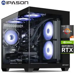 IPASON Gaming Desktop PC,AMD Ryzen5 9600X,Geforce RTX 5060 8G,32GB DDR5,1TB NVMe SSD,Wi-Fi,Liquid Cooler,Windows 11 Home,Prebuilt Pc Computer