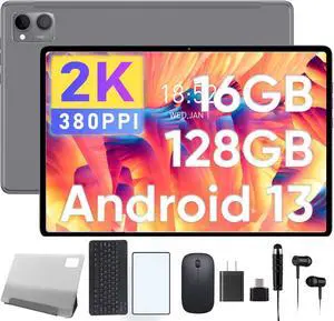 N-one Android Tablet, 10.4 Inch Android 13 Kids Tablets, 16G(8+8) 128G 8-Core & 1TB Expand Game Tablet, WiFi GPS Bluetooth with Protect Glass Case Keyborad Mouse Earbud