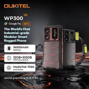 Oukitel WP300 Modular Earbud Light Rugged Phone 16000mAh 36GB(12+24)GB+512GB 6.78" FHD 120Hz 108MP Cell phone Red