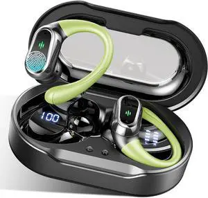 Wireless Earbuds, 2025 Bluetooth 5.4 Headphones Sport, Bluetooth Earbuds with ENC Noise Canceling Mic, 50H Stereo Wireless Headphones IP6-10 Waterproof with Earhooks, Dual LED Display